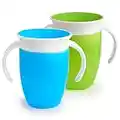 Munchkin Miracle 360 Sippy Cup, Trainer Toddler Cup, BPA Free Baby & Toddler Cups w.Handles, Non Spill Cup, Dishwasher Safe Baby Cup, Leakproof Childrens Cup, 6+ Months - 7oz/207ml, 2 Pack, Blue/Green