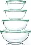 Luvan Glass Mixing Bowl Set(3.7QT,2.5QT,1.5QT,1QT),Large Salad Bowl with Lids,Kitchen Nesting Bowls for Baking and Cooking,Prep, BPA Free Plastic Lids,Food Grade Borosilicate Glass Bowl,Microwave,Oven,Dishwasher Safe