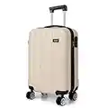 Kono Lightweight Cabin Suitcase 55x35x20cm Hard Shell ABS Luggage with 4 Wheels Carry On Hand Travel Suitcases (Small, Beige)