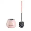 BOOMJOY Brosse WC, Balai de Toilette, Poils en Silicone avec Support Pincette Long Poignée - Rose