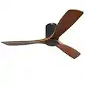 Sofucor 52" Flush Mount Ceiling Fan no Light and Remote Control, Indoor Outdoor Ceiling Fans Without Light, Quiet Energy Saving with 6 Speeds, Timer, Brown