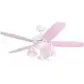 Prominence Home Elsa, 48 Inch Princess Style Indoor LED Ceiling Fan with Light, Pull Chain, Three Mounting Options, 5 Dual Finish Blades, Reversible Motor 50623-01 (White/ Pink)