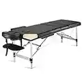 Table de Massage Pliante Professionnelle - Lit de Massage Portable à 3 Sections avec Pieds en Aluminium, Accessoires Amovibles et Sac de Transport - pour Spa, Salon, Tatouage, Cils - 208 cm, Noir