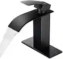 Qomolangma Black Waterfall Spout Bathroom Faucet, Single Handle Bathroom Vanity Sink Faucets, Rv Lavatory Vessel Faucet Suitable for 1 or 3 Holes with 6 Inch Deck Plate & Hose Matte Black