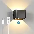 ACMHNC Schwarz Akku Wandleuchte mit Bewegungsmelder Innen LED Wandlampe Batteriebetrieben mit Schalter,5W USB Aufladbare Wandbeleuchtung Magnetische Flurlampe, für Schlafzimmer Wohnzimmer Treppe