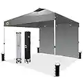 CROWN SHADES 10x10 Pop up Canopy Instant Commercial Canopy with 1 Removable Sidewall,4 Ropes & 8 Stakes & 4 Weight Bags,STO'N and Go Bag, Grey