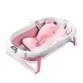 SONARIN Foldable Baby Bathtub with Temperature Sensing,Collapsible Bath Tub,Portable Safe Shower Basin with Cushion Pad Water Plug Non-Slip Support Leg for Newborn,Toddler,Infant(Pink)