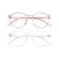 Amazon Brand -Eono 2er-Pack Blaulicht-Blocker-Brillen für Frauen Männer - Runde Vintage-Brille ohne Sehstärke - Anti-UV400/Blaulicht-Brille (Klar + Rosa)