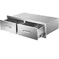 Mophorn Outdoor Kitchen Drawers 30" W x 10" H x 20" D, Horizontal Double BBQ Access Drawers Stainless Steel with Handle, BBQ Island Drawers for Outdoor Kitchens or Patio Grill Station