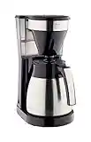 Melitta Inox Easy Top II Therm 1023-10, Cafetera de Goteo, Jarra Térmica, Portafiltros Desmontable, Filtros 1x4, 1050 W, 1.25 litros, 44 Decibeles, Acero Inoxidable/Negro