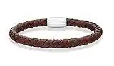 Miabella Genuine Italian Braided Leather Bracelet for Men, Stainless Steel Magnetic Closure, Made in Italy (Brown, Medium - 8" Length)