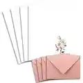 Set di 25 fogli per lettere, formato DIN A4, carta naturale in color crema con rami di rosa, con buste DIN C6 di colore rosa antico, stampabile, ideale per inviti di matrimonio