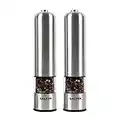 Salter 7722 SSTURA Electric Salt & Pepper Grinder Set - BPA-Free, Spice Mills, One Handed Operation, Battery Powered, 60g Salt Crystals/30g Peppercorns, Brushed Stainless Steel, For Arthritis Hands