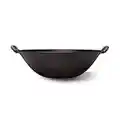 臻三环 ZhenSanHuan Handmade Cast Iron wok No Coating No painting Healthy, Flat Bottom, Induction Suitable (38CM (15inches))