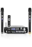 Pyle Bluetooth Multi-Channel Hybrid Pre-Amplifier System - 3000W Home Audio Rack Mount Stereo Power Amplifier Receiver w/ Radio, USB, UHF, Dual Wireless Karaoke mic, Speaker Sound System -PWMA4004BT