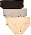 Motherhood Maternity Women's 3 Pack Fold Over Brief Panties Underwear, Black, Nude, Flat Grey/Multi Pack, M