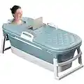 Dripex Portable Bathtub Adult, Folding Bathtub 138X62X52cm Large Thicken Free Standing Soaking Barrel, Foldable Massage Sweat Steam Bath Tub with Lid, Bathroom Warm Spa Sauna for Adults Children, Blue