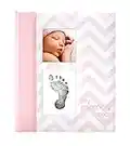 Pearhead First 5 Years Chevron Baby Memory Book With Clean-Touch Baby Safe Ink Pad To Make Baby's Hand Or Footprint Included, Newborn Milestone And Pregnancy Journal, Pink
