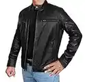 Cafe Racer Veste de moto en cuir véritable pour homme, Vintage Uni Noir, XXL