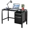 Computer Desk with Storage Drawer Under Desk, 46" Black Home Office Desk PC Table Desktop and Metal Frame, Modern Simple Desk Space-Saving, Easy Assemble