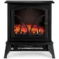 NETTA Electric Fireplace Stove Heater 2000W with Fire Flame Effect, 2 Heat Settings, Adjustable Thermostat, Freestanding Portable Electric Log Wood Burner Effect - Black