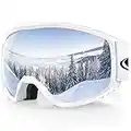 Findway Masque de Ski, Lunette de Ski pour Homme Femme Adulte, Masqué Ski OTG pour Ski et Snowboard Anti-buée, Anti-UV Argent Photochromique Lentille Sphérique