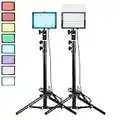 2 Packs RGB LED Video Light with Adjustable Tripod Stand Video Conferencing Lighting Kit 29 Scenes Modes & USB Powered for Webcam/Meeting/Tiktok/Game Streaming/YouTube/Photo Video Studio Shooting