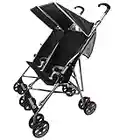 AmorosO Twin Lightweight Umbrella Stroller - Easy to Clean Stroller - Baby Stroller with Four Wheels - Travel-Ready Stroller - with Extra Storage - Sunlight and Light Rain Protection - Black