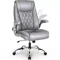 NEO CHAIR Office Chair Computer High Back Adjustable Flip-up Armrests Ergonomic Desk Chair Executive Diamond-Stitched PU Leather Swivel Task Chair with Armrests Lumbar Support (Grey)