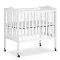 Dream On Me 2-In-1 Lightweight Folding Portable Stationary Side Crib In White, Greenguard Gold Certified, Baby Crib To Playpen, Folds Flat For Storage, Locking Wheels