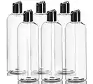 ljdeals 16 oz Clear Plastic Bottles with Black Disc Top Caps, Squeezable Refillable Containers for Shampoo, Lotions, Cream and more Pack of 6, BPA Free, Made in USA