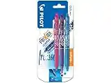 Pilot FriXion Clicker - Bolígrafo roller de gel de tinta borrable (3 unidades), color rosa, morado y azul