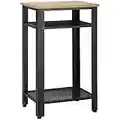 HOMCOM Mesa Auxiliar Mesita de Noche Estilo Industrial con 2 Estantes de Rejilla de Metal y Pies Ajustables para Salón Dormitorio 45x35x75 cm Roble y Negro