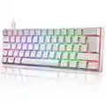 60% Mechanical Gaming Keyboard Mini Portable with Rainbow RGB Backlit Full Anti-Ghosting 61 Key Ergonomic Metal Plate Wired Type-C USB Waterproof for Typist Laptop PC Mac Gamer (White/Blue Switch)