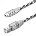 Fasgear Printer Cable, Type C to USB B 2.0 Cable,1 Pack Nylon Braided Printer Scanner Cord with Metal Connector Compatible with HP, Canon, Printers, Midi Keyboard and More (6ft, Gray)