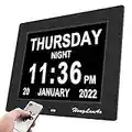 Newest Version Dementia Clock Digital Clock with 8 Alarms, 8 Inch Day Clock, Alzheimers Clock, Memory Loss Clock with Extra Large Display (Black)