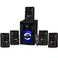 Acoustic Audio by Goldwood Bluetooth 5.1 Surround Sound System with LED Light Display, FM Tuner, USB and SD Card Inputs - 6-Piece Home Theater Speaker Set, Includes Remote Control - AA5400 Black