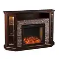 SEI Furniture Redden Faux Stone Convertible Alexa-Enabled Electric Media Storage Corner Fireplace, Espresso