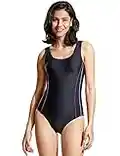 Delimira Women's Slimming One Piece Swimsuit Retro Bathing Suit Black-Moderate Leg 14