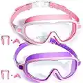 Kids Goggles for Swimming 2 Pack No Leaking Anti-Fog Outer Eye Fit with Wide View UV Protection Crystal Clear Watertight Swim Goggles with nose cover Suitable for Children Youth Boys Girls Age 3 to 15