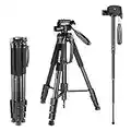 Neewer Portable 70 inches/177 centimeters Aluminum Alloy Camera Tripod Monopod with 3-Way Swivel Pan Head,Bag for DSLR Camera,DV Video Camcorder,Load up to 8.8 pounds/4 kilograms