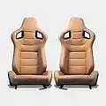 MODAUTO Asiento Deportivo Coche,Semibaquet Ajustable imitación al Cuero y Carbono, Ríeles incluidos,Conductor y Pasajero,para Coche y Simulador de Conducción,Modelo N706LR,Color Camel