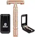 Kanzy Rasoio Di Sicurezza Farfalla a Doppio Filo Rose Gold Per Donna e Uomo, Safety Razor Tradizionale Rasoio Monolama Classico