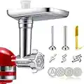 Metal Food Grinder Attachments for KitchenAid Stand Mixers, Meat Grinder, Sausage Stuffer, Perfect Attachment for KitchenAid Mixers, Silver(Machine/Mixer Not Included)