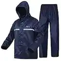 Rain Suit for Men Women, Lightweight Waterproof Rain Coat (Jacket + Trousers) Sets Windproof Hooded Rain Gear Work wear (X-Large, Navy)