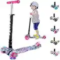 CAROMA Scooter for Kids, 3 Wheel Foldable Toddler Scooter for Boys and Girls Ages 3-12 Years Old, with 4 Height Adjustable, LED Flashing Wheels and Lean-to-Steer (Sweet Pink @ Collapsible)