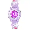 Venhoo Kids Watches for Girls 3D Cartoon Waterproof 7 Color LED Digital Child Wrist Watch Unicorn Gifts - Purple