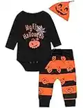 Baby Boys' Outfit Halloween Pumpkin Costume Long Sleeve Pants Set(0-3 Months) Black