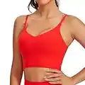 CRZ YOGA Womens Butterluxe Adjustable Spaghetti Strap Longline Sports Bra - V Neck Padded Crop Tank Top with Built in Bra Dark Red Large