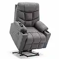 MCombo Electric Power Lift Recliner Chair Sofa for Elderly, 3 Positions, 2 Side Pockets and Cup Holders, USB Ports, Fabric 7286 (Medium Grey)